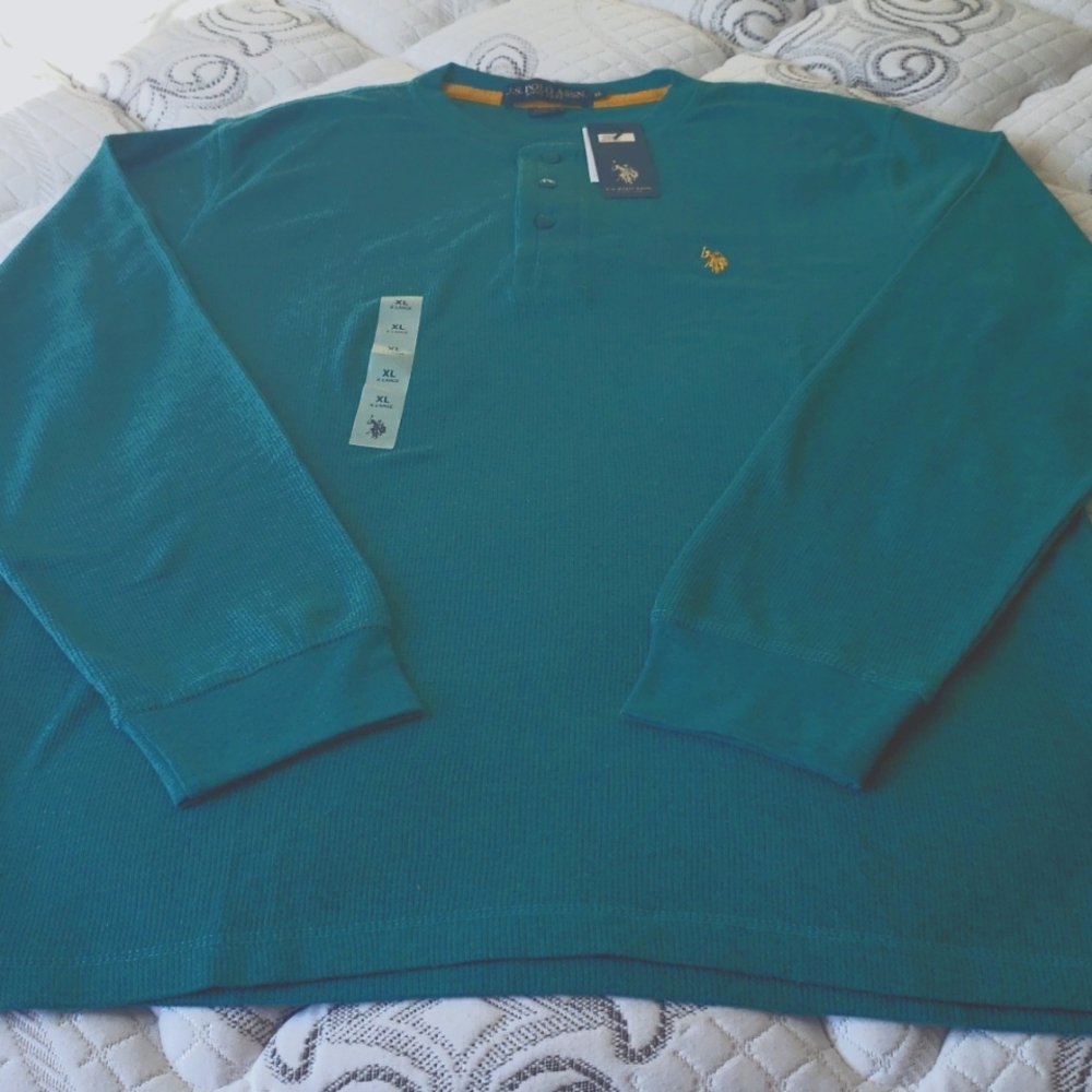 US POLO LONG SLEEVE THERMAL HENLEY SHIRT